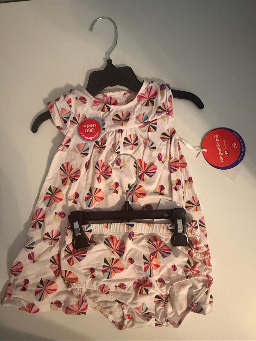 Magnetic Me White Dress with Multi-Color Pinwheel Print and Matching Bloomers